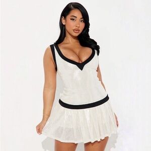 Main Attraction Sequin Mini Dress - Ivory/combo Fashion Nova